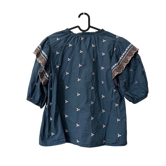 Marie Oliver Embroidered Ruffle Puff Sleeve Peasant Blouse Womens Size Medium - Picture 5 of 6